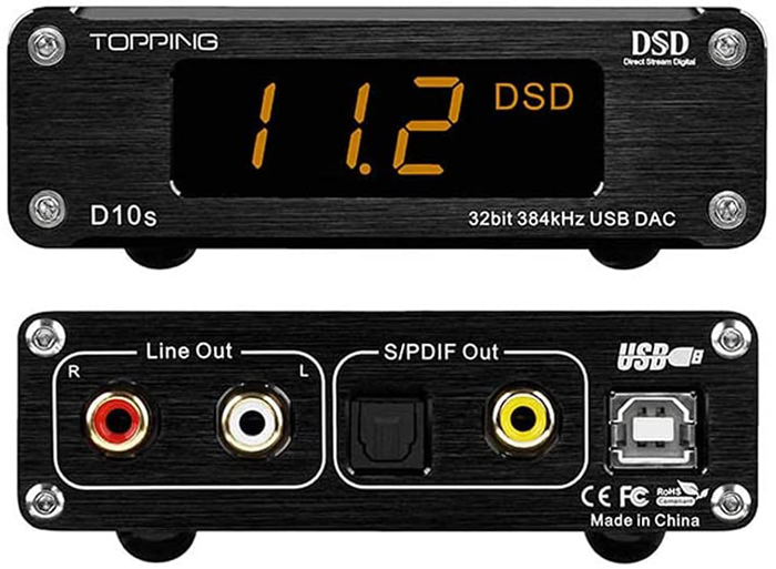 Test - Topping D10s HiFi DAC Décodeur USB HiFi CSS XMOS XU208 ES9038Q2M Optique Coaxial DAC DSD256 PCM 384 kHz Décodeur Audio