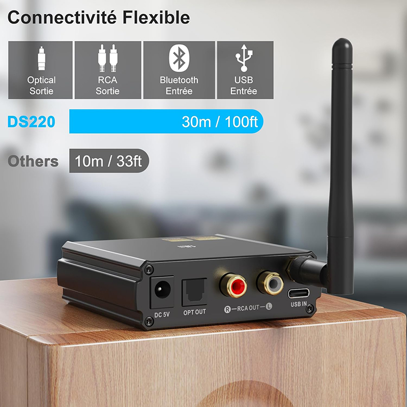 Vue Arrière 1Mii DS220 Recepteur Bluetooth Hi-Res avec LDAC