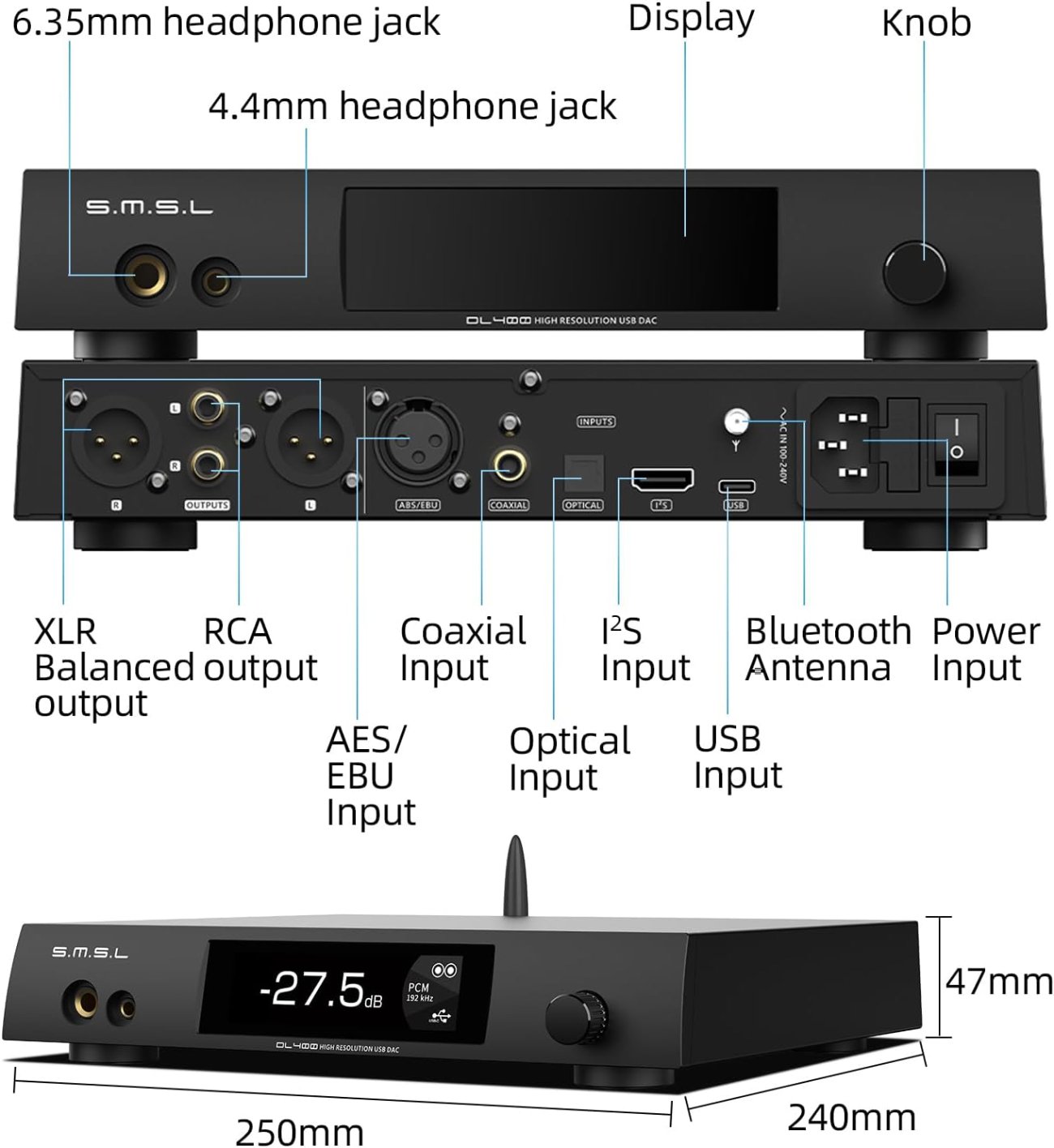 SMSL DL400 - Détails techniques