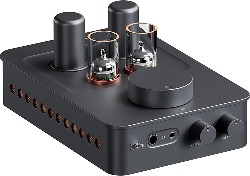 Vue de face du Fosi Audio GR70 avec boutons et tubes visibles