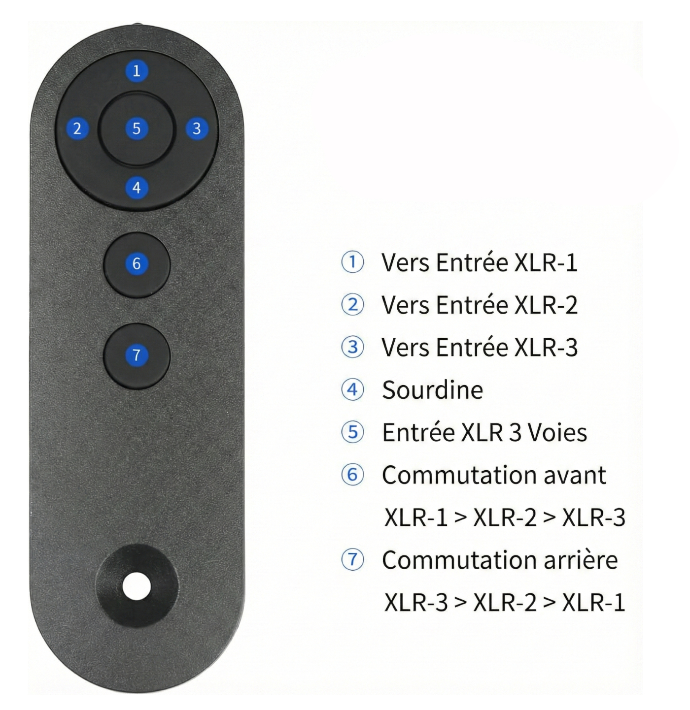 Télécommande infrarouge du switch XLR AtDcNeVh XS-001R avec sélection directe des entrées