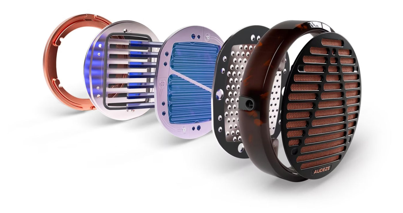 Vue éclatée du transducteur planaire Audeze LCD-5s avec technologie SLAM et structure magnétique détaillée