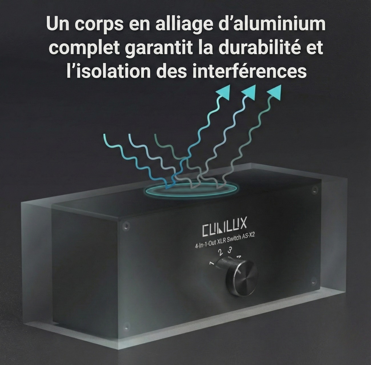 Boîtier switch XLR Cubilux AS-X2 avec châssis en aluminium pour isolation des interférences