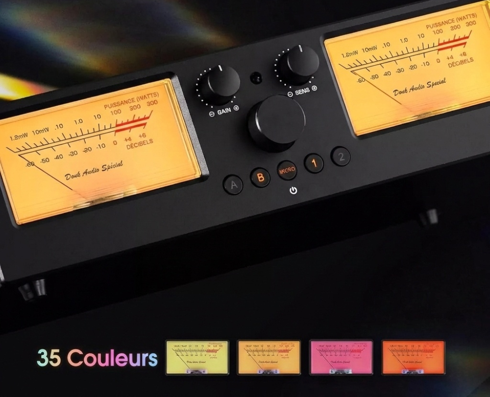 Douk Audio VU3 Pro avec grands VU-mètres analogiques 85x45 mm et rétroéclairage personnalisable 35 couleurs