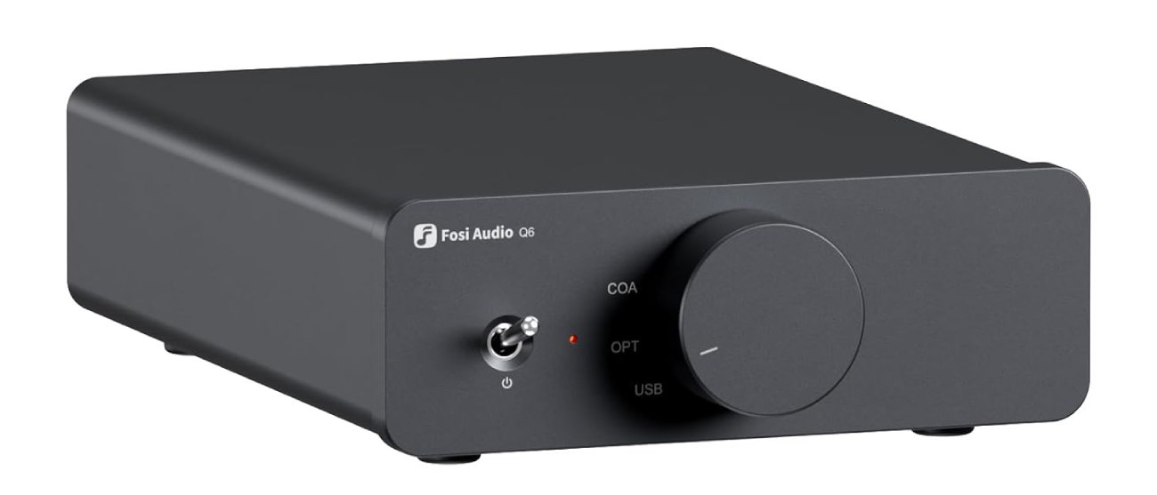 Fosi Audio Q6 DAC USB optique coaxial compact noir avec bouton de volume en façade