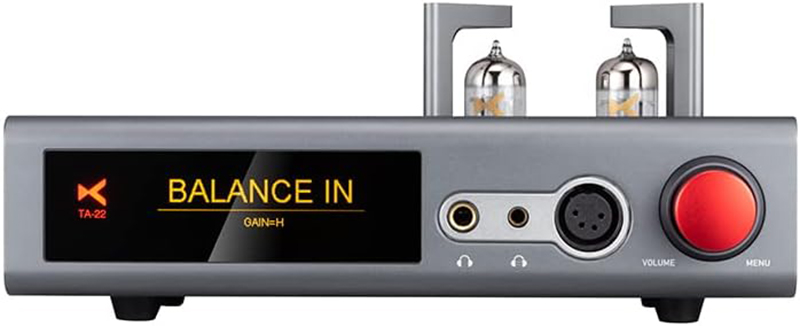 Vue frontale du XDUOO TA-22 montrant boutons, écran et entrées audio.