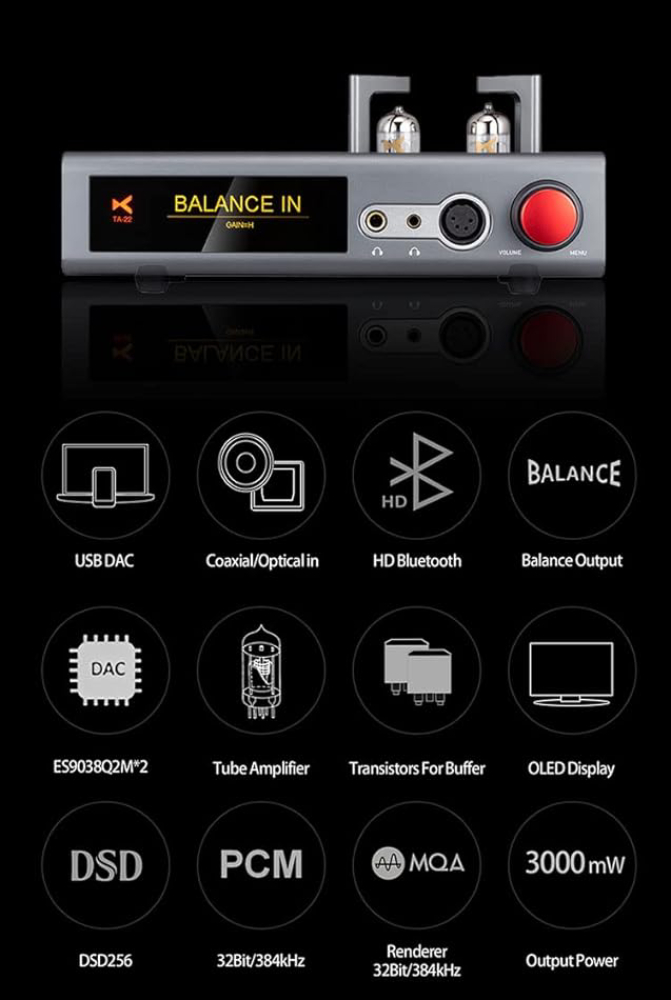 XDUOO TA-22 DAC ampli casque hybride à tubes avec DAC ES9038Q2M double et sortie symétrique haute puissance