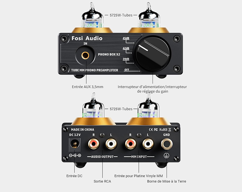 Arrière du Fosi Audio BOX X2 avec connectiques et entrées visibles