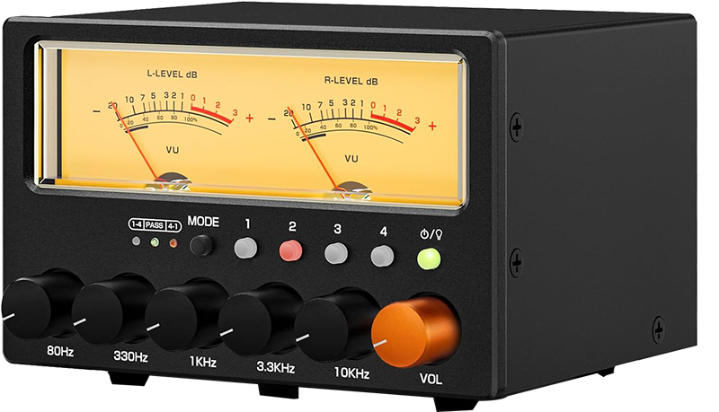 Vue avant du Nobsound D5 avec écran VU-mètre et boutons de contrôle visibles