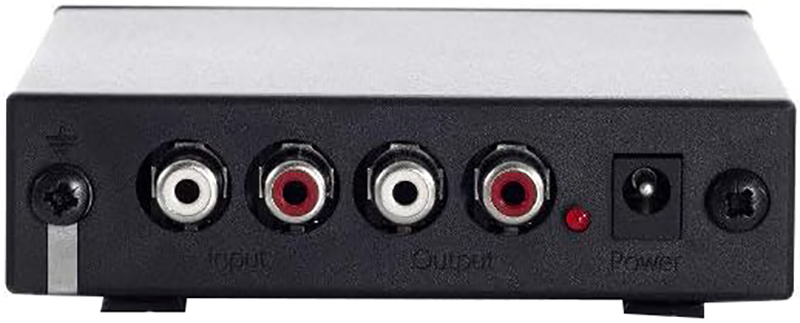 Côté connectique du Rega Fono Mini A2D MK2 avec entrées et sorties audio