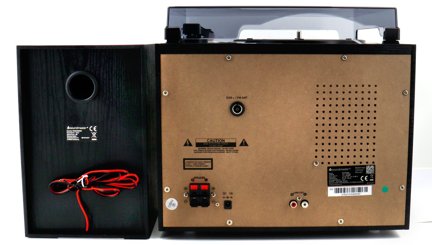 Vue arriere Soundmaster MCD5600SW ou La chaîne Hi-Fi rétro qui n'oublie rien