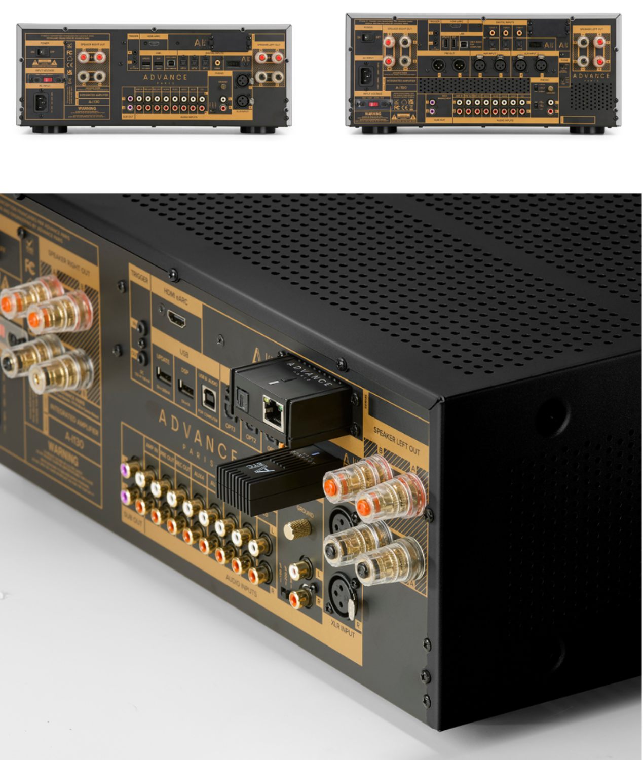 Advance Paris NOVA A-i130 A-i190 connectique arrière modules A-NTC A-BTC slot extension