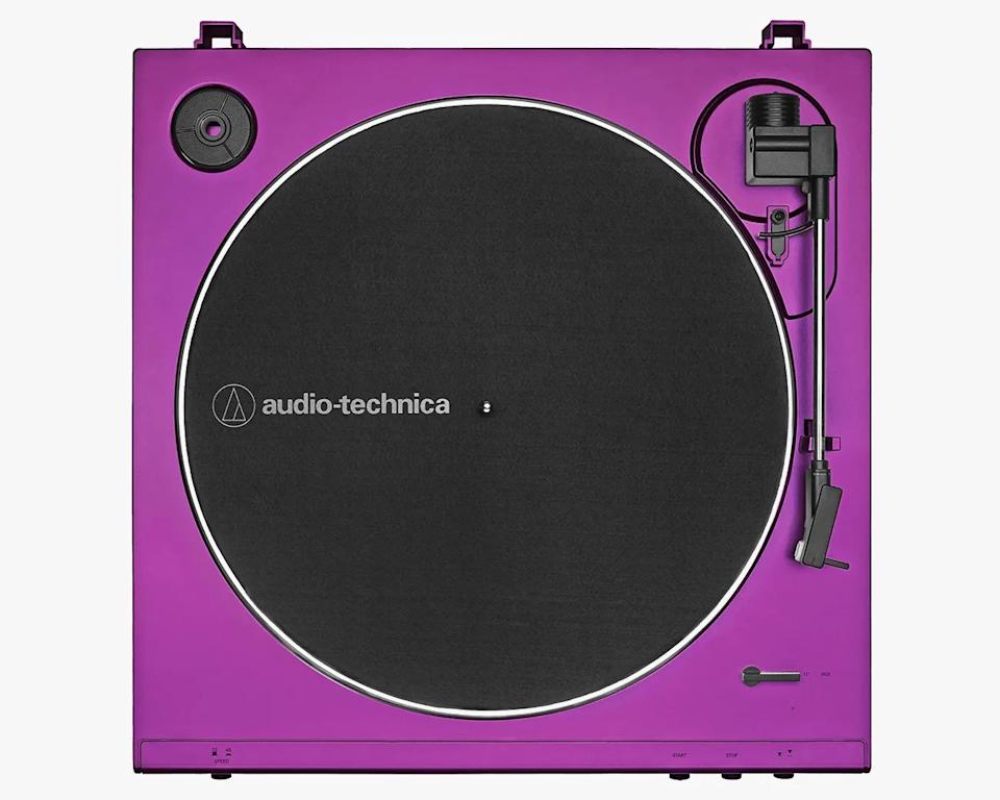 Audio-Technica AT-LP60X-PL vue de dessus plateau complet bras de lecture