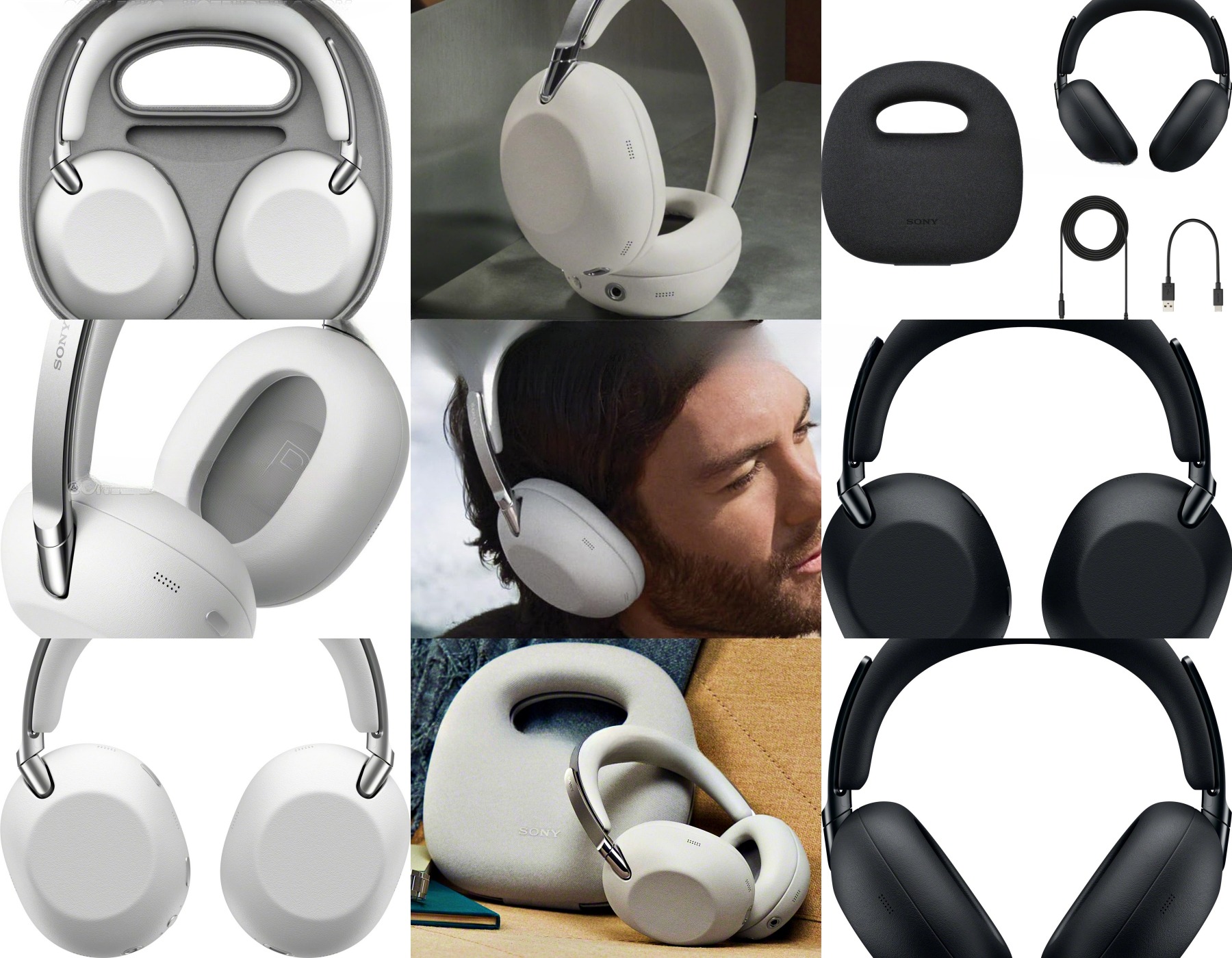 Sony 1000X The ColleXion en finition Platinum White posé à côté de son boîtier de transport sculpté façon pochette à poignée intégrée et fermeture magnétique, sur un canapé en tissu, illustrant le repositionnement lifestyle premium du casque anniversaire de la gamme 1000X