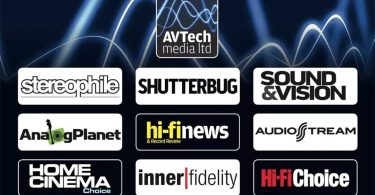 Montage de logos des marques de presse audio et photo sous la bannière AVTech Media Ltd : Stereophile, Sound & Vision, Analog Planet, Shutterbug, Hi-Fi News, AudioStream, Home Cinema Choice, InnerFidelity et Hi-Fi Choice