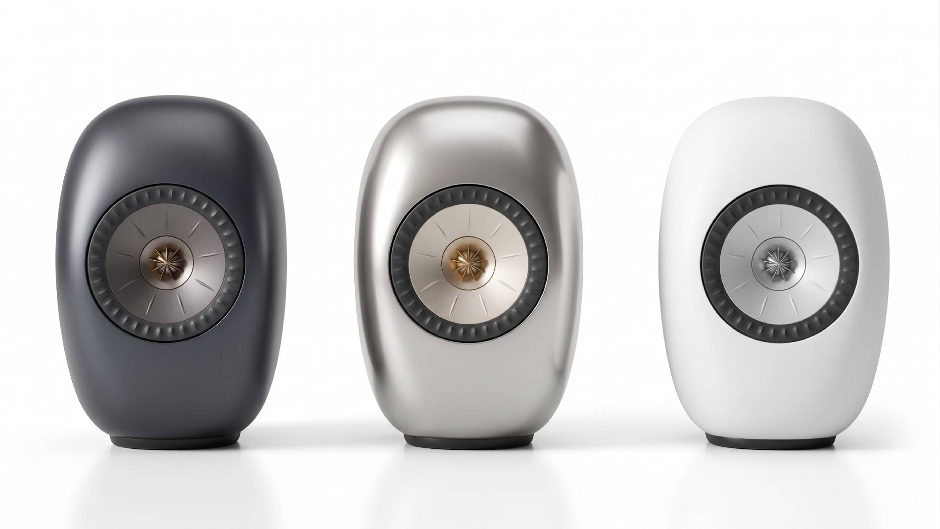 Enceintes KEF LS LUXE dans les finitions Eclipse Black, Dusk Titanium et Mineral White