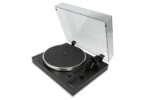Platine vinyle Andover Audio Andover-One DD à entraînement direct, plinthe MDF noir mat, plateau aluminium, bras droit carbone avec cellule Audio-Technica AT-VM520xEB et capot relevé