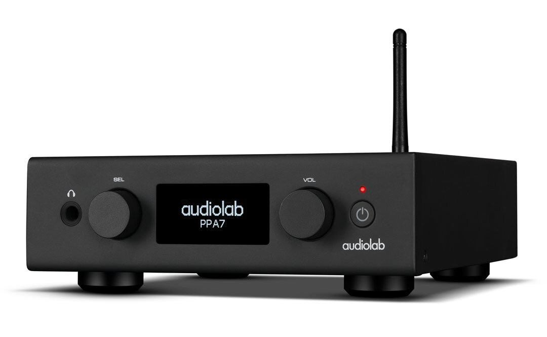 Audiolab PPA7 noir, préampli phono MM et MC avec écran OLED, prise casque 6,35 mm en façade, Bluetooth aptX HD et enregistrement USB-C