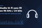 Illustration : casque audio entouré d'ondes sonores, audio hi-fi sans fil en 96 kHz / 24 bits grâce au haut débit Bluetooth HDT attendu pour 2027