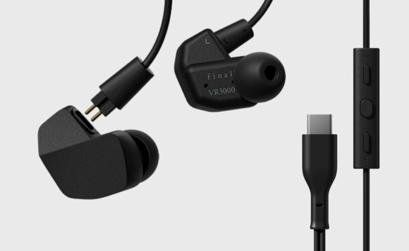 Intras final VR3000 Recable for Gaming USB-C noirs avec connecteurs 2 broches 0,78 mm, télécommande à trois boutons avec micro et fiche USB-C droite