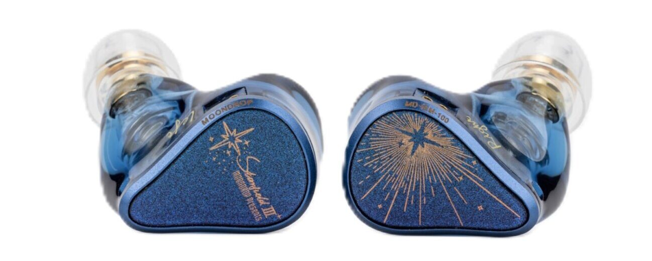 Écouteurs Moondrop Starfield 3 bleus à façades irisées et motif étoilé doré