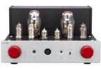 xDuoo TA-68 vu de face, ampli casque à tubes OTL symétrique avec deux redresseuses 5U4G, tubes 12AU7 et 6C19, molettes de volume gauche et droite rouges, sorties 6,35 mm, XLR 4 broches et 4,4 mm